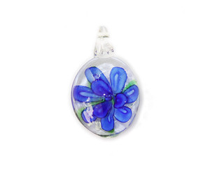 18x30mm Pack Of 2 Blue Oval Murano Style Glass Pendant 18x30mm Pack Of 2 Blue Oval Murano Style Glass Pendant