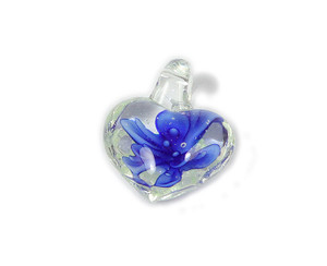 20x27mm Pack Of 2 Blue Heart Flower Murano Style Glass Pendant