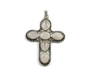 55x65mm Rose Quartz Six Gemstone Cross Pendant