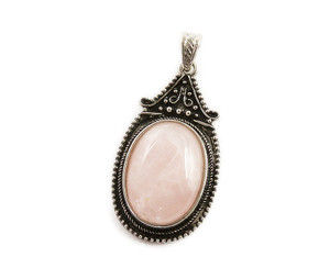 30x55mm Rose Quartz Antiqued Oval Black Frame Pendant 30x55mm Rose Quartz Antiqued Oval Black Frame Pendant
