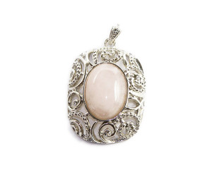 34x42mm Rose Quartz Convex Oval Metal Frame Pendant 34x42mm Rose Quartz Convex Oval Metal Frame Pendant