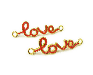 12x40mm Priced For 6 Pieces Red "Love" Cursive Gold Metal Connector 12x40mm Priced For 6 Pieces Red "Love" Cursive Gold Metal Connector
