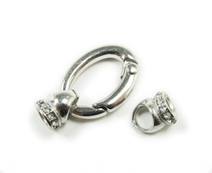 15x22mm Pack Of 2 Silver Plated Oval Spring Clasp With Cz Stones 15x22mm Pack Of 2 Silver Plated Oval Spring Clasp With Cz Stones