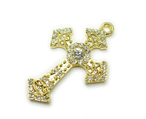 30x40mm Pack Of 2 Gold Metal Large Cross Charm With Cz Stones 30x40mm Pack Of 2 Gold Metal Large Cross Charm With Cz Stones