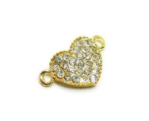 11x18mm Pack Of 4 Gold Metal And Cz Stone Heart Connector 11x18mm Pack Of 4 Gold Metal And Cz Stone Heart Connector