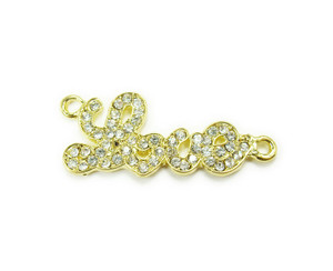 14x32mm Pack Of 4 Gold Metal And Cz Stone Cursive "Love" Connector 14x32mm Pack Of 4 Gold Metal And Cz Stone Cursive "Love" Connector