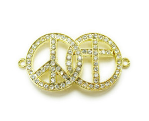 20x35mm Pack Of 3 Gold Metal And Cz Stone Peace And Cross Connector 20x35mm Pack Of 3 Gold Metal And Cz Stone Peace And Cross Connector