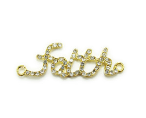 15x38mm Pack Of 4 Gold Metal And Cz Stone Faith Connector 15x38mm Pack Of 4 Gold Metal And Cz Stone Faith Connector