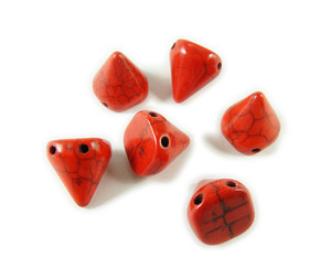 14x15mm Red Howlite Cone Double Drilled Beads