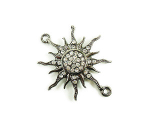 38x38mm Pack Of 3 Black Metal And Cz Stone Starburst Sun Connector