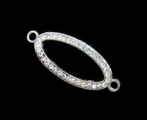 15x38mm Pack Of 4 Silver Metal And Cz Stone Oval Connector 15x38mm Pack Of 4 Silver Metal And Cz Stone Oval Connector