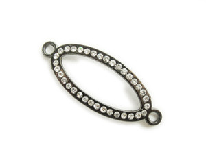 15x38mm Pack Of 4 Black Gold Metal And Cz Stone Oval Connector