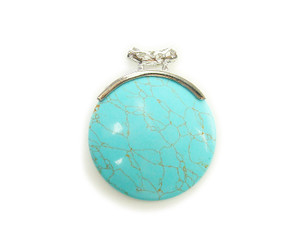 50mm Turquoise Howlite Large Round Coin Pendant With Metal Bail 50mm Turquoise Howlite Large Round Coin Pendant With Metal Bail