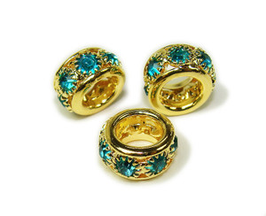 5x10mm Pack Of 5 Sea Blue Stones Gold Rondelle Spacer Beads