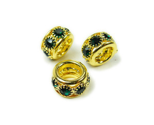 5x10mm Pack Of 5 Dark Green Stones Gold Rondelle Spacer Beads