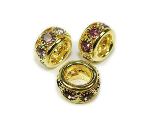 5x10mm Pack Of 5 Light Purple Stones Gold Rondelle Spacer Beads