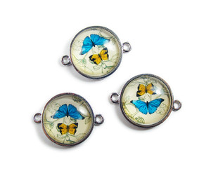22mm Pack Of 2 Yellow And Blue Butterfly Resin Finished Metal Coin Connector 22mm Pack Of 2 Yellow And Blue Butterfly Resin Finished Metal Coin Connector