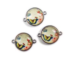 22mm Pack Of 2 Yellow Butterfly "Happiness" Resin Finished Metal Coin Connector 22mm Pack Of 2 Yellow Butterfly "Happiness" Resin Finished Metal Coin Connector