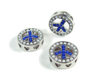 15mm Pack Of 2 Blue Metal Peace Round Connector Beads
