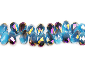 8x13mm 50 Beads Sea Blue Glass Faceted Briolette Beads With Gold Ab Finish 8x13mm 50 Beads Sea Blue Glass Faceted Briolette Beads With Gold Ab Finish
