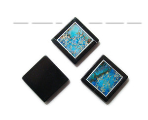 34x34mm Blue Imperial Jasper With Black Stone Frame Square Pendant 34x34mm Blue Imperial Jasper With Black Stone Frame Square Pendant