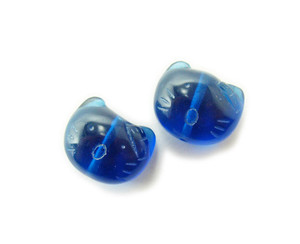 16x20mm Pack Of 2 Blue Glass Kitty Cat Beads 16x20mm Pack Of 2 Blue Glass Kitty Cat Beads