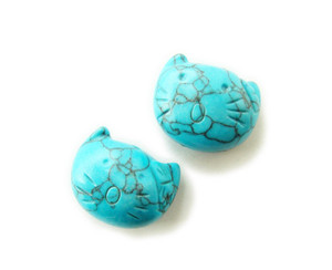 16x20mm Pack Of 2 Turquoise Howlite Kitty Cat Beads 16x20mm Pack Of 2 Turquoise Howlite Kitty Cat Beads