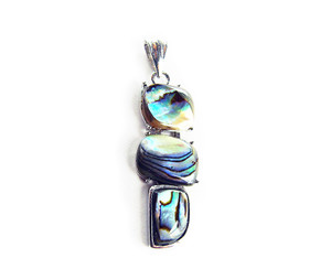 16x40mm Abalone Shell 3-Piece Free Form Pendant With Silver Metal Frame