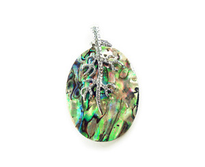 30x40mm Abalone Flat Oval Pendant With A Silver Metal Frame 30x40mm Abalone Flat Oval Pendant With A Silver Metal Frame
