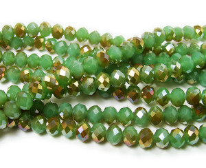 6x8mm 72 Beads 17.5" Green Glass Faceted Rondelles Gold Ab Finish 6x8mm 72 Beads 17.5" Green Glass Faceted Rondelles Gold Ab Finish