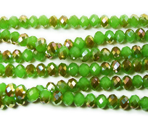 8x10mm 72 Beads 22" Green Glass Faceted Rondelles Gold Ab Finish 8x10mm 72 Beads 22" Green Glass Faceted Rondelles Gold Ab Finish