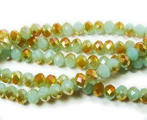 6x8mm 17.5" Mint Green Glass Faceted Rondelles Gold Ab Finish 6x8mm 17.5" Mint Green Glass Faceted Rondelles Gold Ab Finish