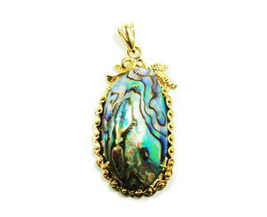 25x40mm Abalone Shell Oval Pendant In Gold Metal Frame