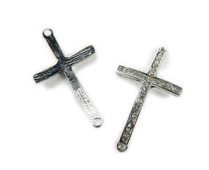 24x35mm Pack Of 5 Platinum Metal Bent Cross Connector With Cz Stones
