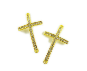 24x35mm Pack Of 5 Gold Metal Bent Cross Connector With Cz Stones 24x35mm Pack Of 5 Gold Metal Bent Cross Connector With Cz Stones