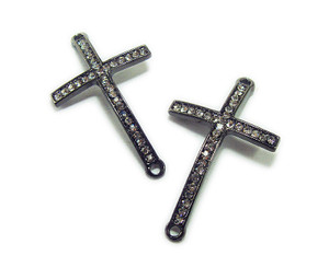 24x35mm Pack Of 5 Black Metal Bent Cross Connector With Cz Stones