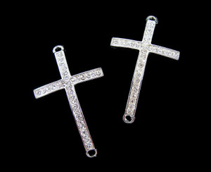 24x35mm Pack Of 5 Silver Metal Bent Cross Connector With Cz Stones 24x35mm Pack Of 5 Silver Metal Bent Cross Connector With Cz Stones