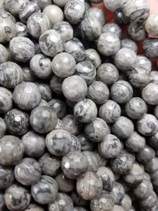 8mm Gray Picture Jasper Faceted Round Beads