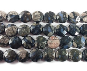 12mm Indigo Gabbros Faceted Coin Beads