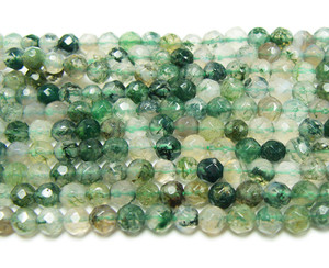 4mm Moss Opal Faceted Round Beads