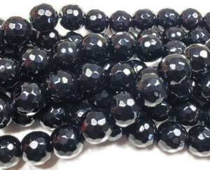13-14mm 15.5 Inches Black Jade Faceted Round Beads