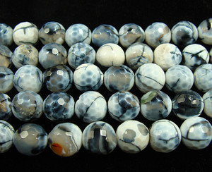 8mm Gray And White Fire Agate Faceted Round Beads 8mm Gray And White Fire Agate Faceted Round Beads