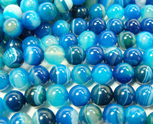 10mm 15 Inch Sea Blue Striped Agate Plain Round Beads 10mm 15 Inch Sea Blue Striped Agate Plain Round Beads