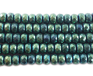 6x8mm Dark Sea Green Hematite Faceted Rondelle Beads