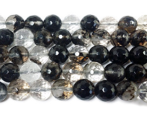 9.5-10mm Smoky And Clear Glass Faceted Round Beads
