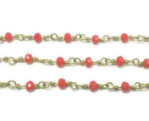 3x4mm 12 Inches Red Glass Rondelles With Brass Chain 3x4mm 12 Inches Red Glass Rondelles With Brass Chain
