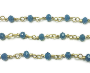3x4mm 12 Inches Blue Glass Rondelles With Brass Chain 3x4mm 12 Inches Blue Glass Rondelles With Brass Chain
