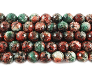 10mm Multi Color Red And Green Jade Faceted Round Beads