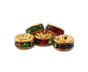 4x8mm Pack Of 50 Multicolor Cz Gold Plated Brass Spacer Beads