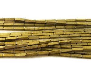 2x8mm Light Gold Hematite Matte Rectangle Beads